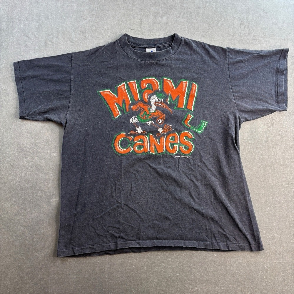 Vintage Miami Hurricanes T Shirt Black Made In USA Men's Large